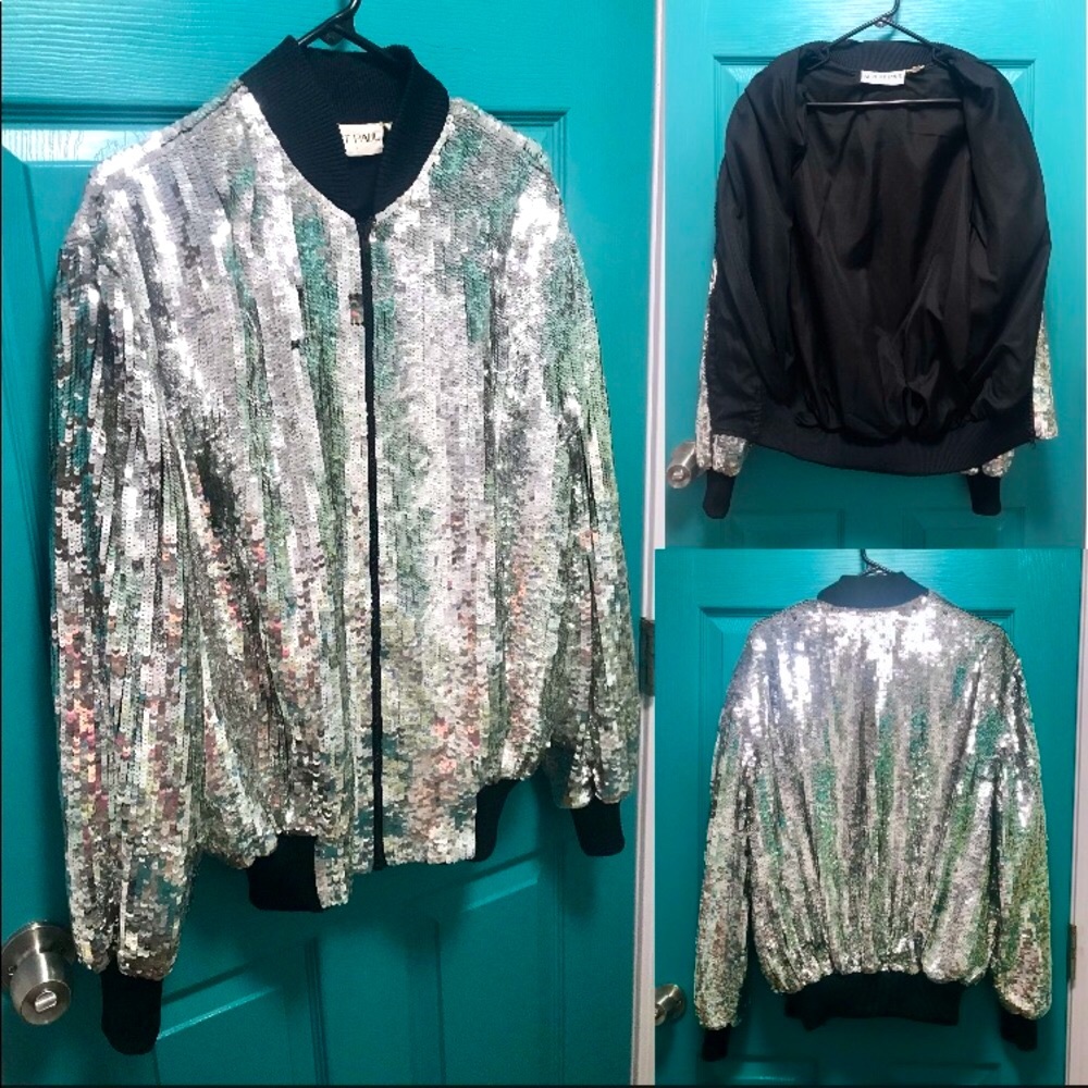 🖤 Vintage Albert Paul Silver Sequin Bomber 🤍